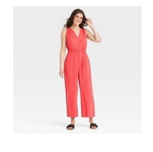 Women's Gauzy Tie-Waist Jumpsuit- Universal Thread" Coral Red Size Medium